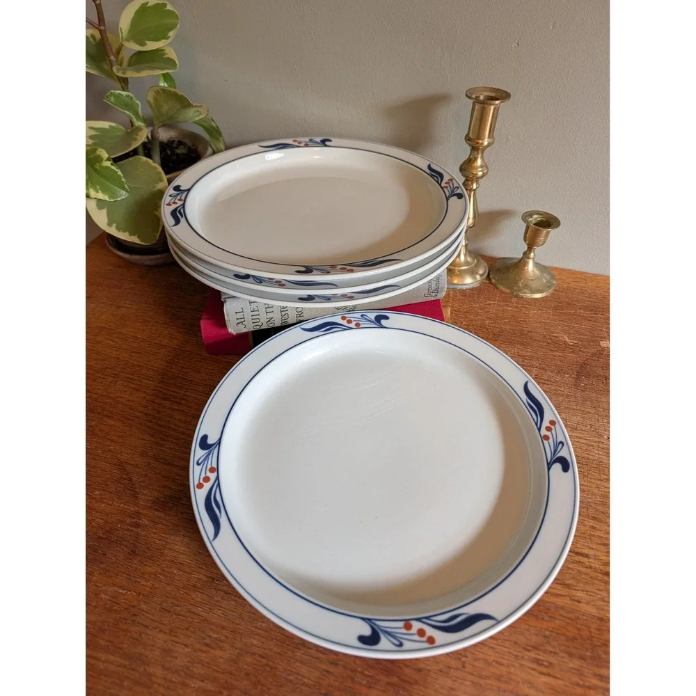 Dansk Bistro Maribo Dinner Plates Set of 4 Blue White Floral Stoneware Japan